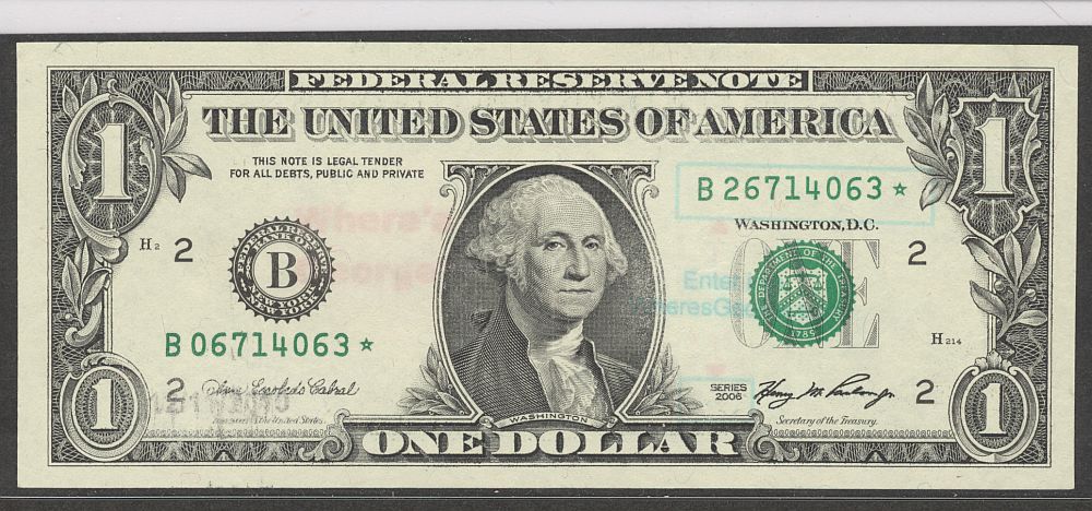 Mismatched Serial Numbers - STAR Note Error - 2006 $1 FRN, New York B06714063*/B26714063*, XF-
